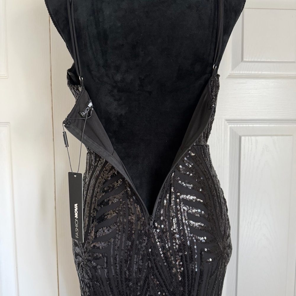 Fashion Nova Tayla Sequin Maxi Dress Womens L Black Mermaid Formal Whimsigoth - Picture 5 of 13